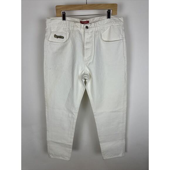 Supreme Jeans Mens White Canvas Denim Straight Leg Streetwear Pants Size 36